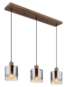 Lampada a sospensione Underwood a 3 pendenti in vetro fumé e MDF legno scuro, E27 | Globo Lighting -GLOBO LIGHTING