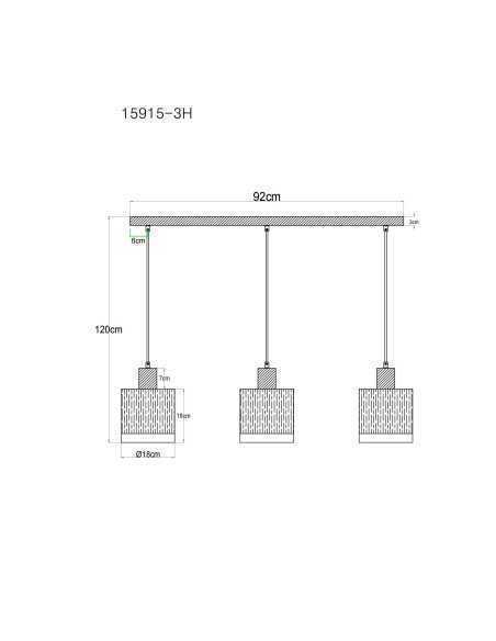 Lampada a sospensione Underwood a 3 pendenti in vetro fumé e MDF legno scuro, E27 | Globo Lighting -GLOBO LIGHTING