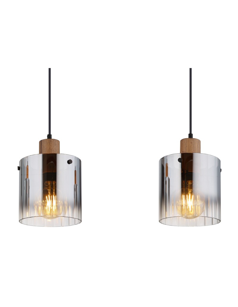 Lampada a sospensione Underwood a 3 pendenti in vetro fumé e MDF legno scuro, E27 | Globo Lighting -GLOBO LIGHTING