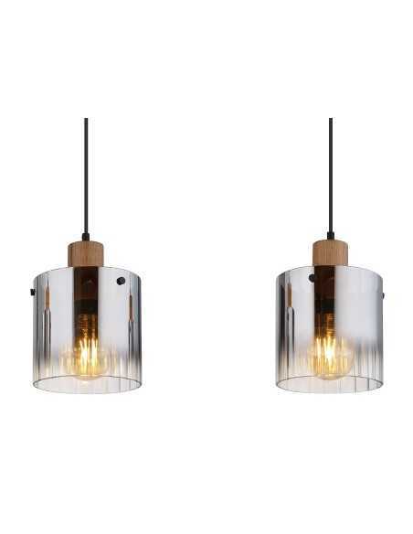 Lampada a sospensione Underwood a 3 pendenti in vetro fumé e MDF legno scuro, E27 | Globo Lighting -GLOBO LIGHTING
