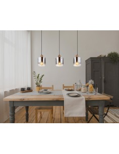 Lampada a sospensione Underwood a 3 pendenti in vetro fumé e MDF legno scuro, E27 | Globo Lighting -GLOBO LIGHTING 2