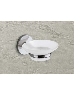 Portasapone per saponetta Vermont in Cromall® e vetro satinato bianco, da parete | Gedy -GEDY