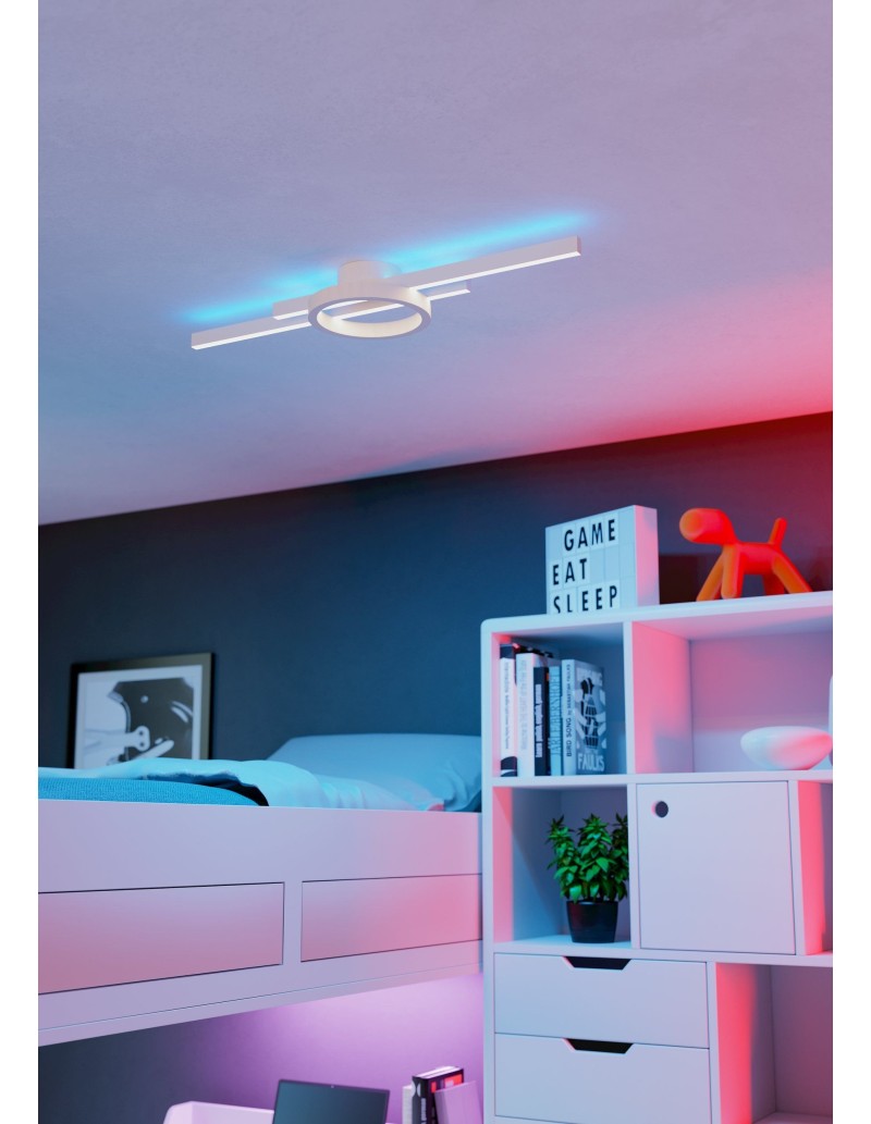 Plafoniera LED Amandolo linea e cerchio 77,5 cm bianca, RGB+CCT con telecomando | Eglo -EGLO