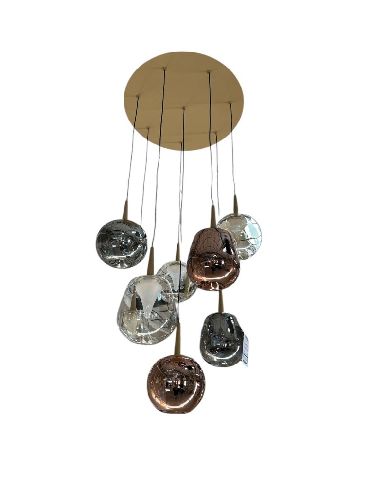 Composizione Andromeda a 8 pendenti LED in vetro metallizzato, base oro Ø 40 | Mantra -MANTRA