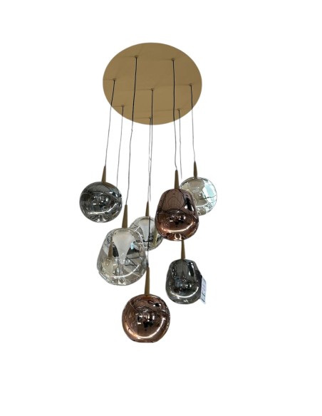Composizione Andromeda a 8 pendenti LED in vetro metallizzato, base oro Ø 40 | Mantra -MANTRA