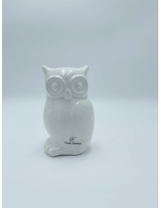 Statua Gufo portafortuna in ceramica bianca lucida, 15 x 10 cm | Petite Fantasie -PETITE FANTASIE