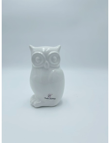 Statua Gufo portafortuna in ceramica bianca lucida, 15 x 10 cm | Petite Fantasie -PETITE FANTASIE