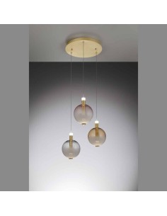 Lampada a sospensione LED Aurora Ø 40 base oro e pendenti in vetro soffiato | Illuminati -ILLUMINATI