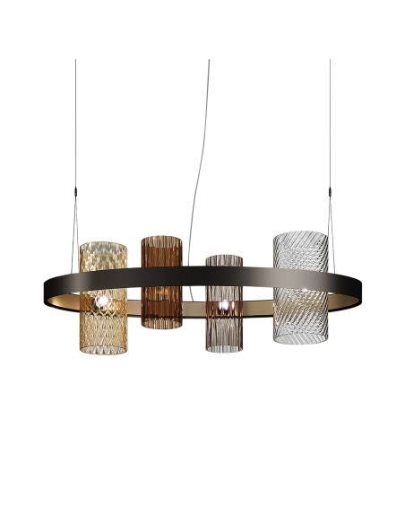 Lampada a sospensione ovale Armonia con vetri di Murano multicolor, 4 luci | Vistosi -VISTOSI