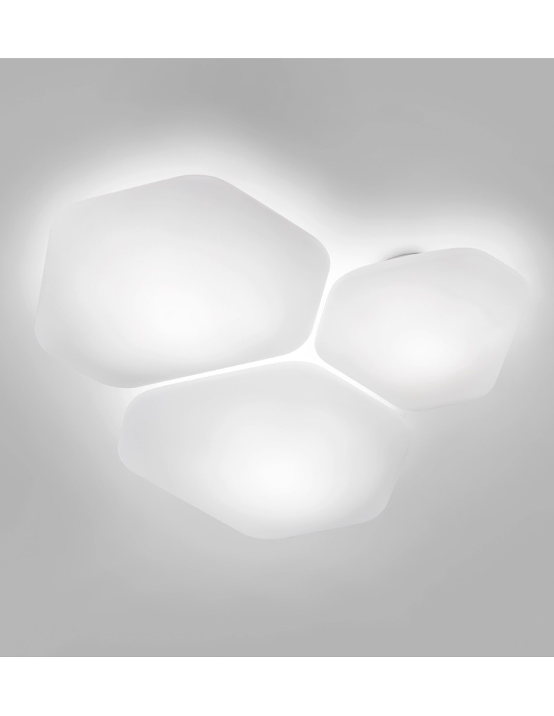 Plafoniera applique Modulor G esagonale 45 cm in vetro soffiato bianco, 2 E27 | Vistosi -VISTOSI