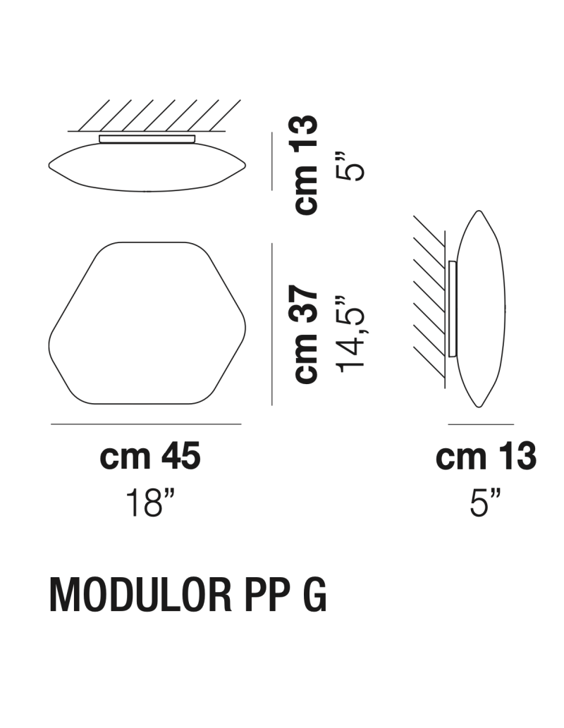 Plafoniera applique Modulor G esagonale 45 cm in vetro soffiato bianco, 2 E27 | Vistosi -VISTOSI