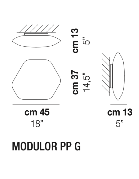 Plafoniera applique Modulor G esagonale 45 cm in vetro soffiato bianco, 2 E27 | Vistosi -VISTOSI