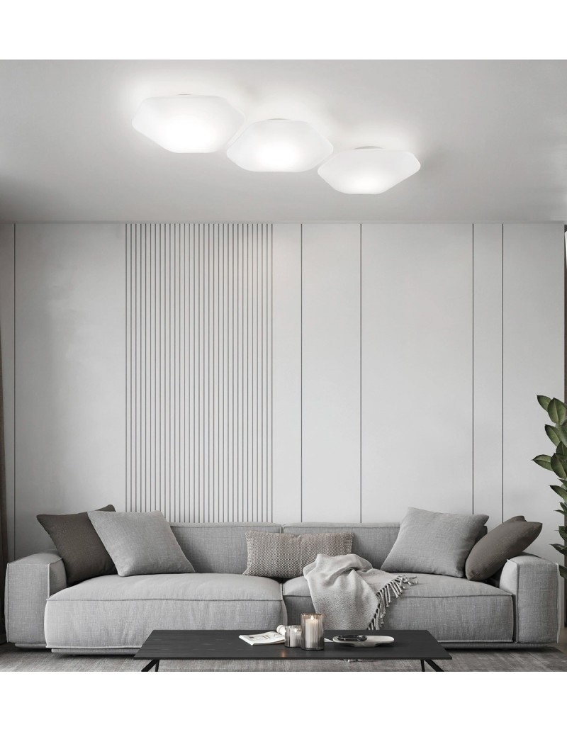 Plafoniera applique Modulor G esagonale 45 cm in vetro soffiato bianco, 2 E27 | Vistosi -VISTOSI
