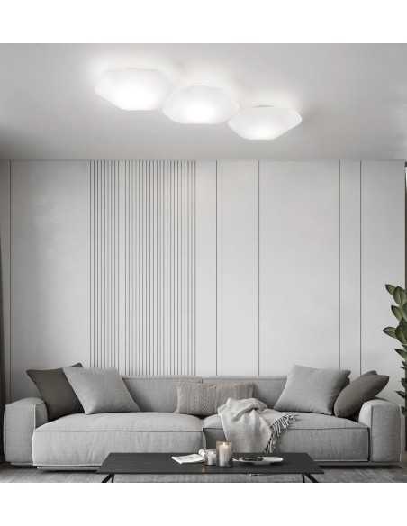 Plafoniera applique Modulor G esagonale 45 cm in vetro soffiato bianco, 2 E27 | Vistosi -VISTOSI
