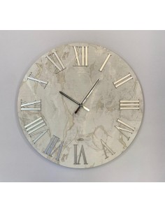 Orologio da parete Crillux Ø 80 cm in legno e parato marmo tortora, argento | Abitarte -ABITARTE