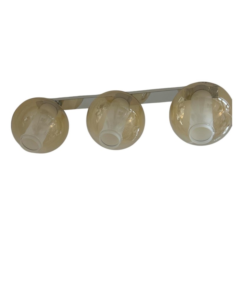Plafoniera rettangolare 60 cm cromo lucido con vetri pirex ambra, 3 luci E27 | Top Light -TOP LIGHT