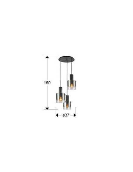 Lampada a sospensione a 3 paralumi in vetro nero sfumato e metallo nero Ø 37, E27 | Schuller -SCHULLER