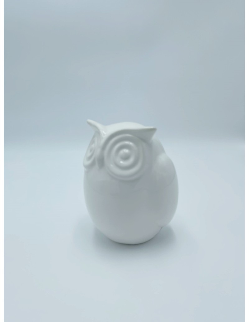 Statua Gufo portafortuna 15 cm in ceramica bianca lucida | Petite Fantasie -PETITE FANTASIE