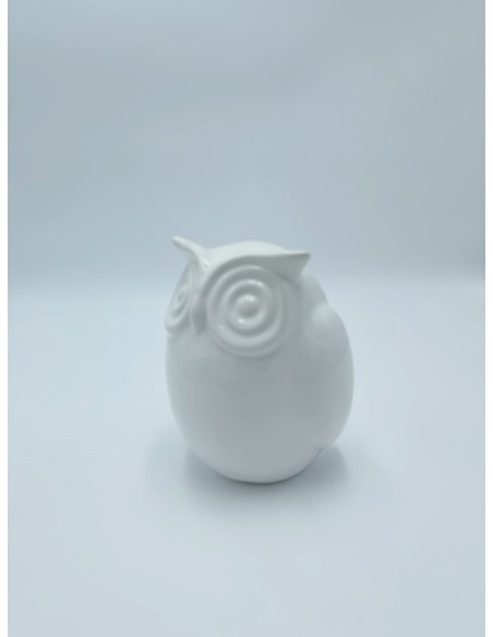 Statua Gufo portafortuna 15 cm in ceramica bianca lucida | Petite Fantasie -PETITE FANTASIE