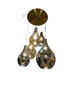 Lampadario Drop a gocce in vetro soffiato ambra, bronzo e fumè, base ottone, E27 | Top Light -TOP LIGHT
