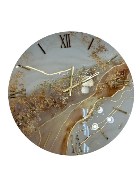 Orologio da parete Shine Ø 80 cm effetto marmo oro e marrone, numeri oro lucido | Artidea -ARTIDEA