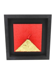 Quadro Vesuvio artigianale 19x19 cm in legno e pietra oro e rosso | Alleria -ALLERIA