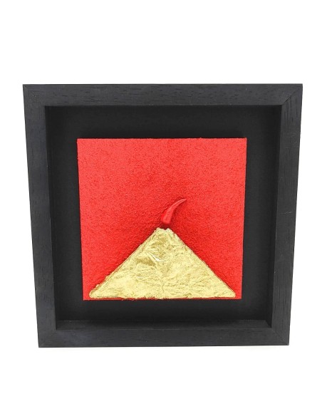 Quadro Vesuvio artigianale 19x19 cm in legno e pietra oro e rosso | Alleria -ALLERIA