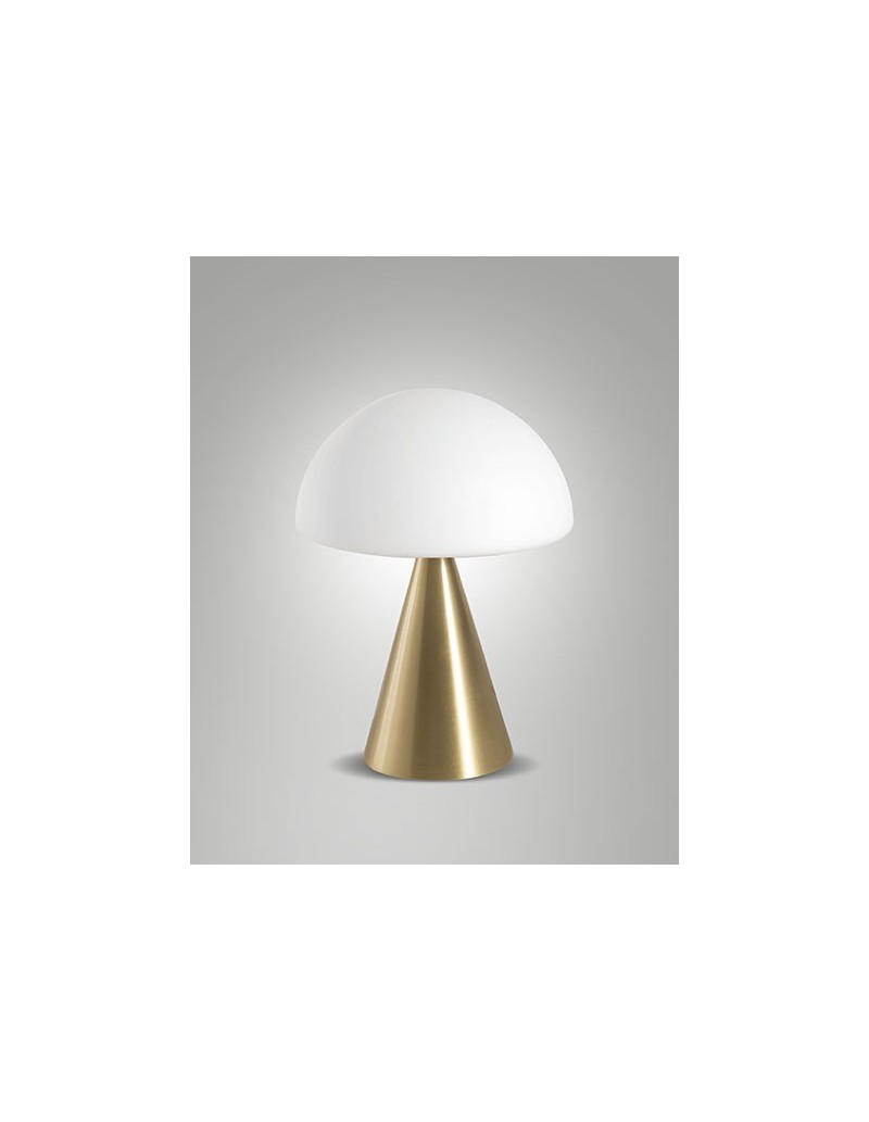 Lampada da comodino LED Blip in ottone satinato e vetro bianco latte, touch | Fabas Luce -FABAS LUCE