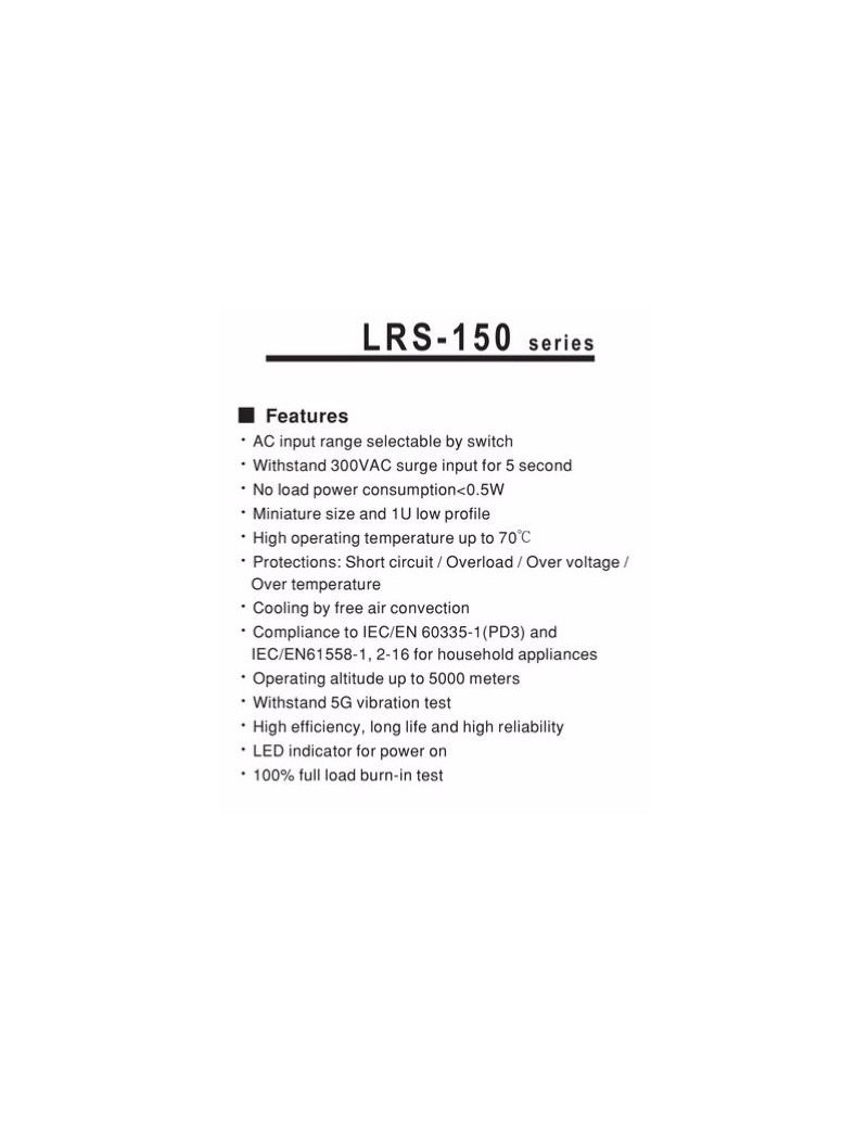 Alimentatore Meanwell LRS-150-24 per strip LED, 150 W 24 V DC, IP20 | Innovatech -INNOVATECH