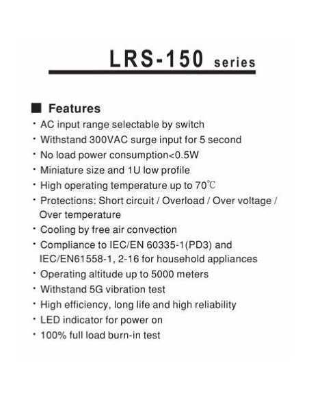 Alimentatore Meanwell LRS-150-24 per strip LED, 150 W 24 V DC, IP20 | Innovatech -INNOVATECH