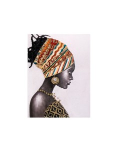 Quadro Ebano donna africana dipinto a mano su tela di cotone, dettagli oro, 90x120 cm | Agave -AGAVE