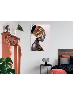 Quadro Ebano donna africana dipinto a mano su tela di cotone, dettagli oro, 90x120 cm | Agave -AGAVE 2