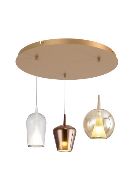 Lampada a sospensione Elsa a 3 pendenti in vetro ambra, rame e bianco, E27 | Mantra -MANTRA