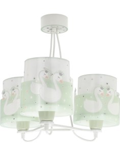Lampadario per bambini Sweet Love cigni verde 3 luci, si illumina al buio | Dalber -DALBER