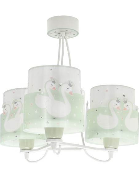Lampadario per bambini Sweet Love cigni verde 3 luci, si illumina al buio | Dalber -DALBER