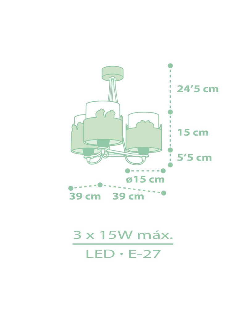 Lampadario per bambini Sweet Love cigni verde 3 luci, si illumina al buio | Dalber -DALBER