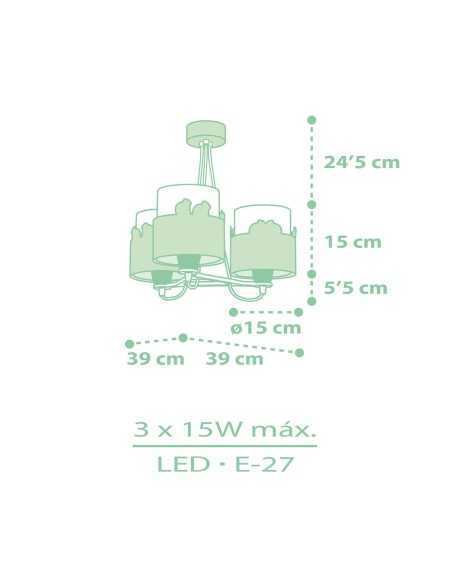 Lampadario per bambini Sweet Love cigni verde 3 luci, si illumina al buio | Dalber -DALBER
