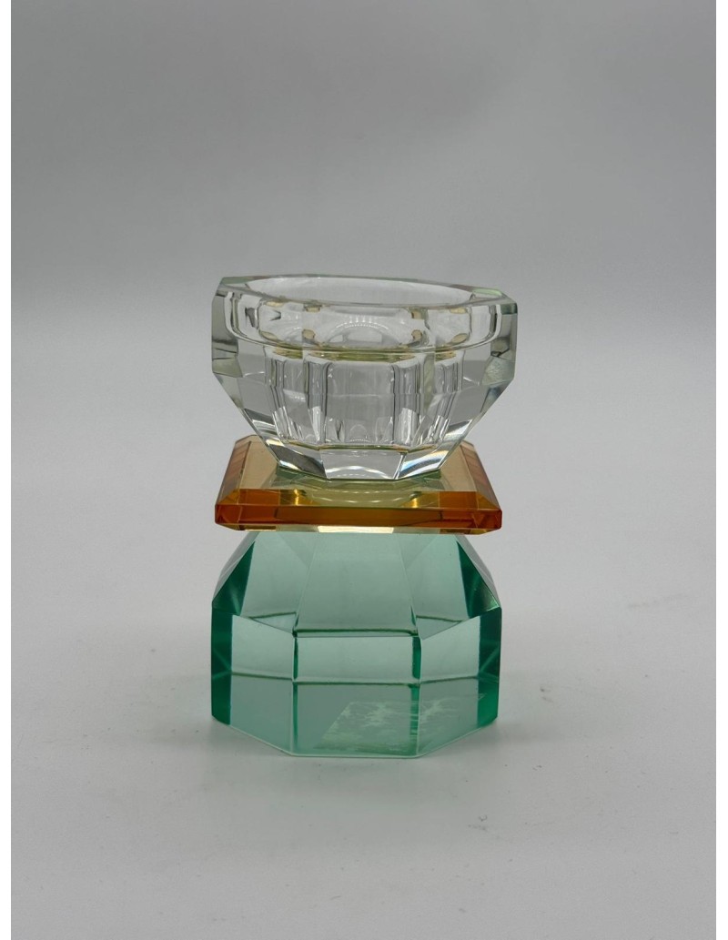Candeliere in cristallo ambra e verde tiffany a 1 fuoco, Ø 5 x H 8,5 cm | Ranoldi -RANOLDI