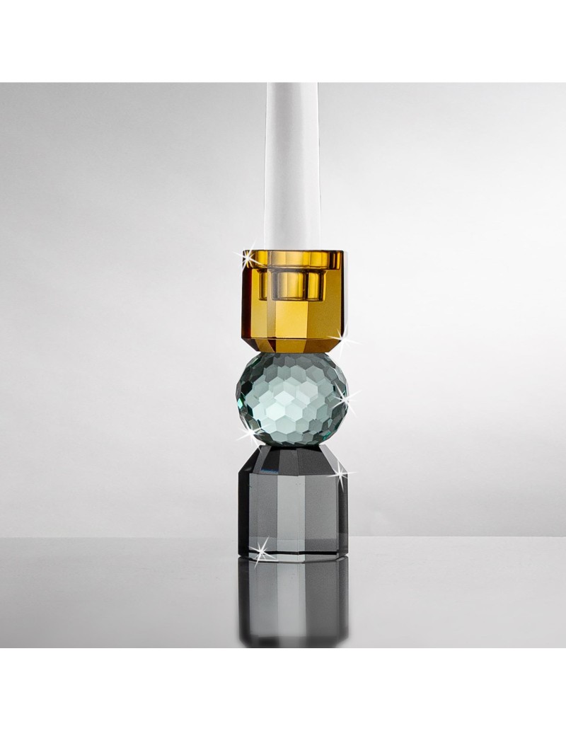 Candeliere in cristallo ambra, grigio e verde tiffany a 1 fuoco, Ø 6 x H 16 cm | Ranoldi -RANOLDI
