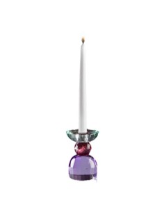 Candeliere in cristallo base ametista, corpo fucsia e portacandela verde, 1 fuoco | Ranoldi -RANOLDI
