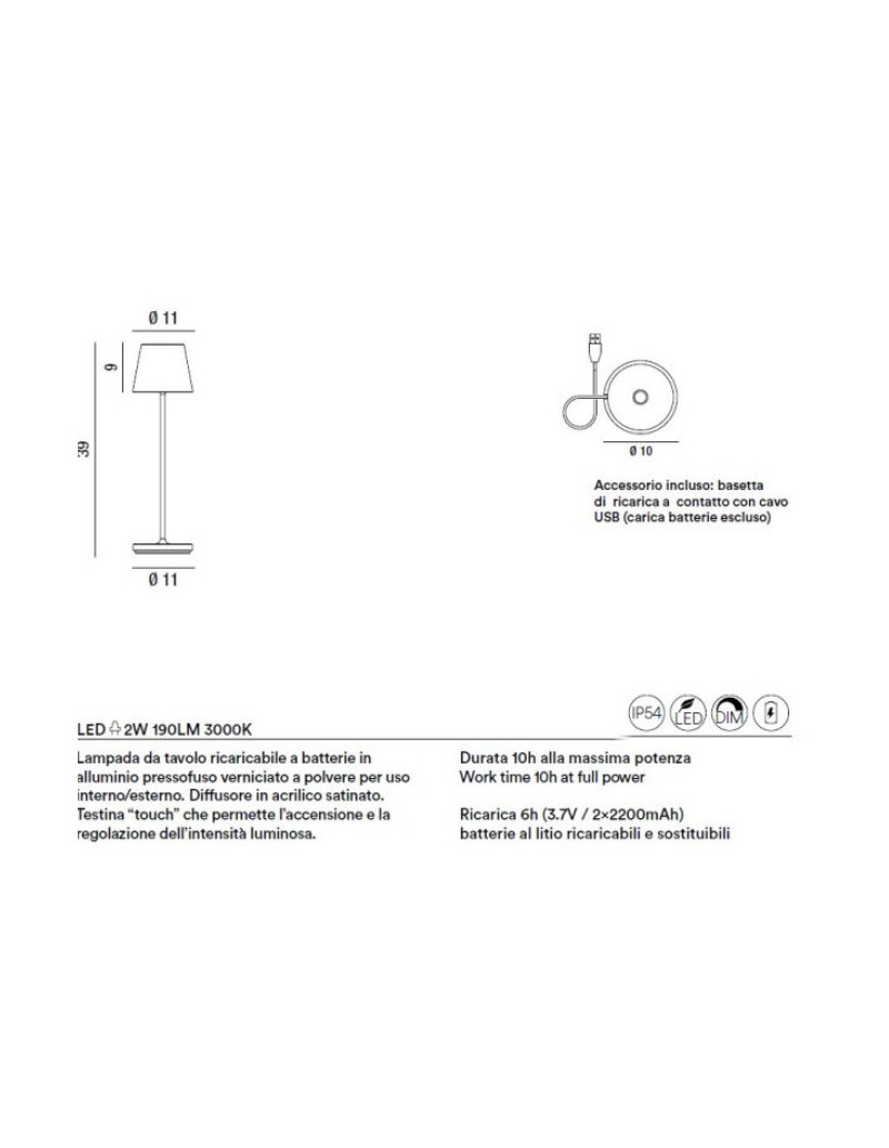 Lampada da tavolo LED ricaricabile Diva salvia, IP54, dimmer touch | Perenz -PERENZ