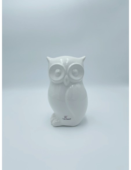 Statua Gufo portafortuna in ceramica bianca lucida, 20 x 15 cm | Petite Fantasie -PETITE FANTASIE
