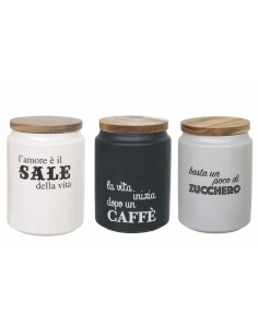 Idee set 3 barattoli sale, caffè e zucchero in gres, tappo in legno 800 ml | Villa d'Este -VILLA D' ESTE