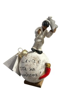 Pallina portafortuna bianca con Pulcinella, Vesuvio e scritta di buon augurio | Maruzzella -MARUZZELLA CERAMICHE