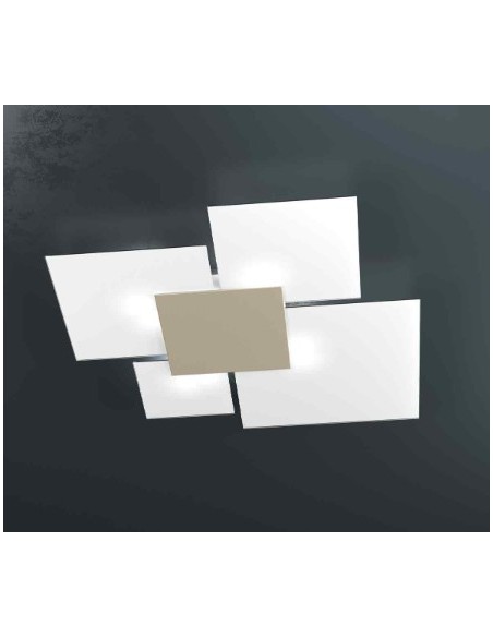 Plafoniera Upgrade 90x90 cm vetri bianchi e piastra centrale sabbia, 4 luci E27 | Top Light -TOP LIGHT
