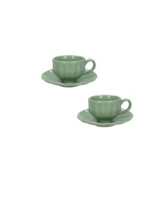 Set 2 tazzine da caffè con piattino verde salvia, collezione Calipso | Brandani -BRANDANI