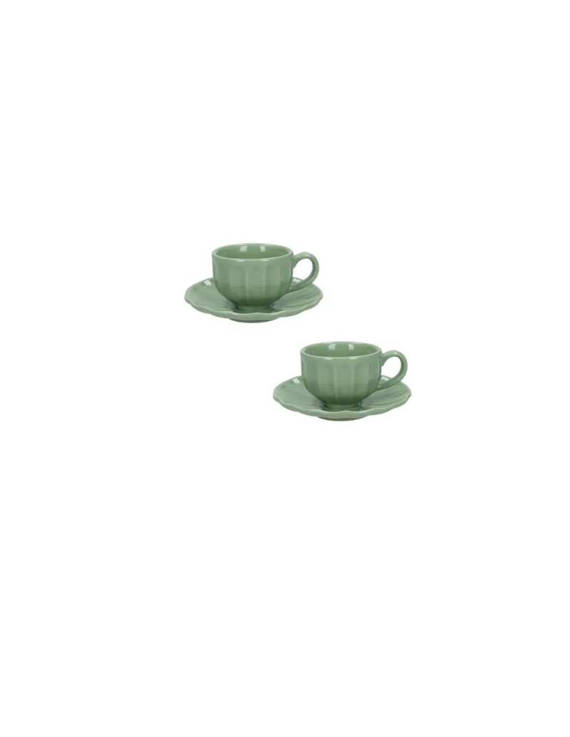 Set 2 tazzine da caffè con piattino verde salvia, collezione Calipso | Brandani -BRANDANI