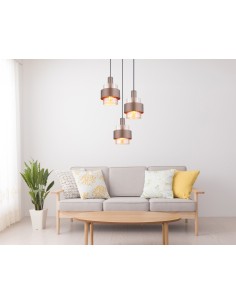 Lampada a sospensione Milley a 3 pendenti in vetro ambra e metallo nero, anelli bronzo | Globo Lighting -GLOBO LIGHTING 2