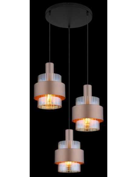 Lampada a sospensione Milley a 3 pendenti in vetro ambra e metallo nero, anelli bronzo | Globo Lighting -GLOBO LIGHTING