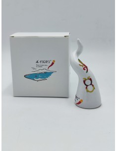 Corno portafortuna in ceramica bianca con decoro carte napoletane, H 11 cm | A Ciort -A CIORT